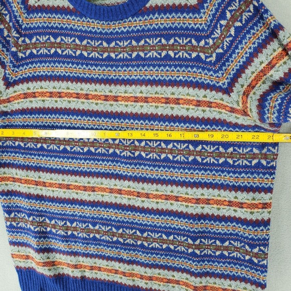 Lands End Fair Isle Knit Sweater Mens L Merino Wool Multicolor Striped Crew Neck - Picture 5 of 6